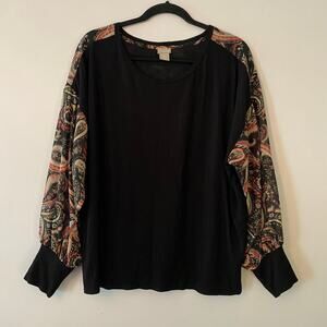 Chico's Black Multicolor Paisley Boho Long Sleeve Top Women's size 3 / XL / 16